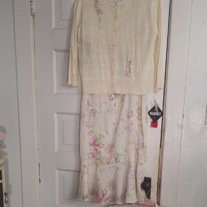 R&K Floal Dress & Cream Knit Cardigan with Floral Button Detail
